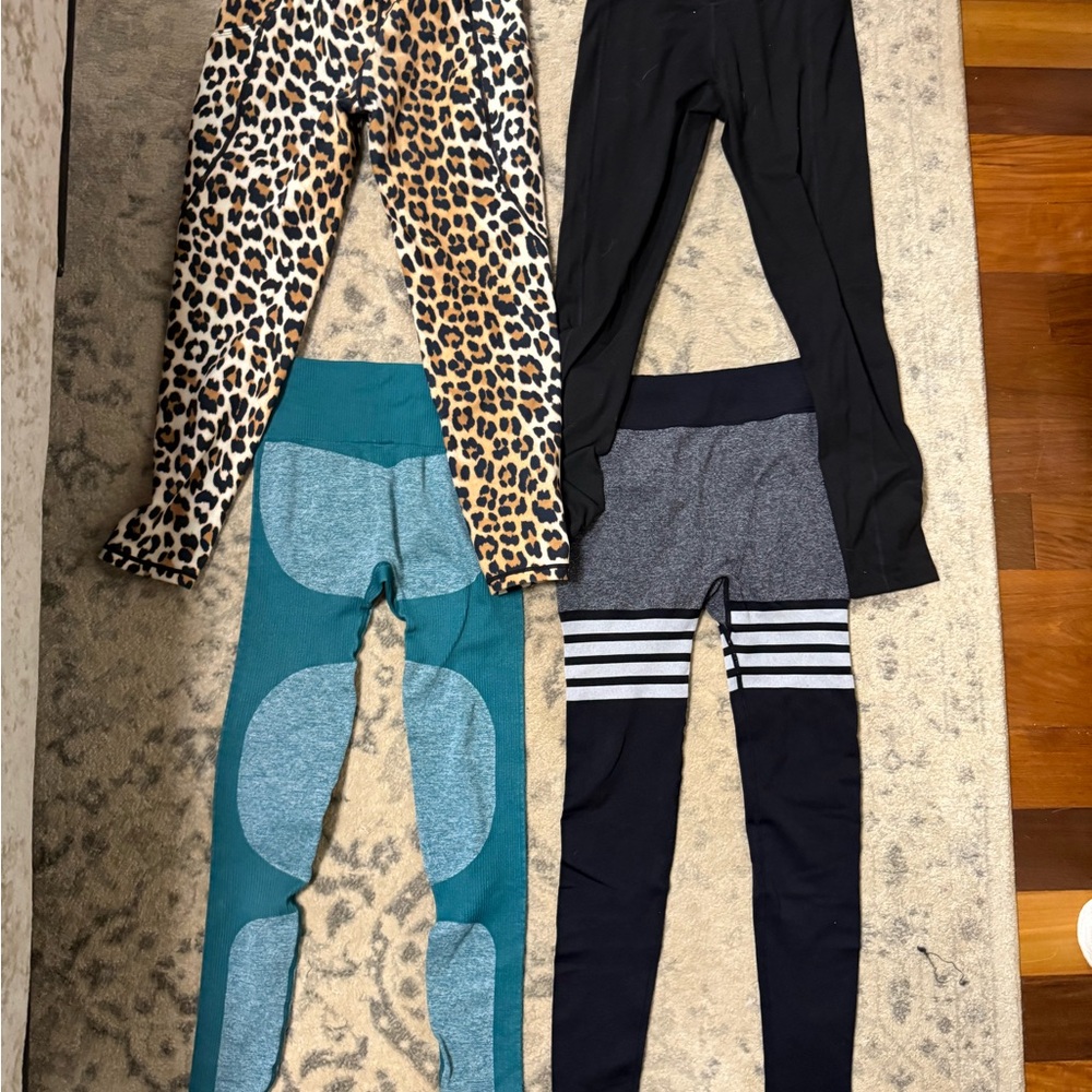 Stylish Women's Leggings Set - Leopard, Black, Teal, and Gray